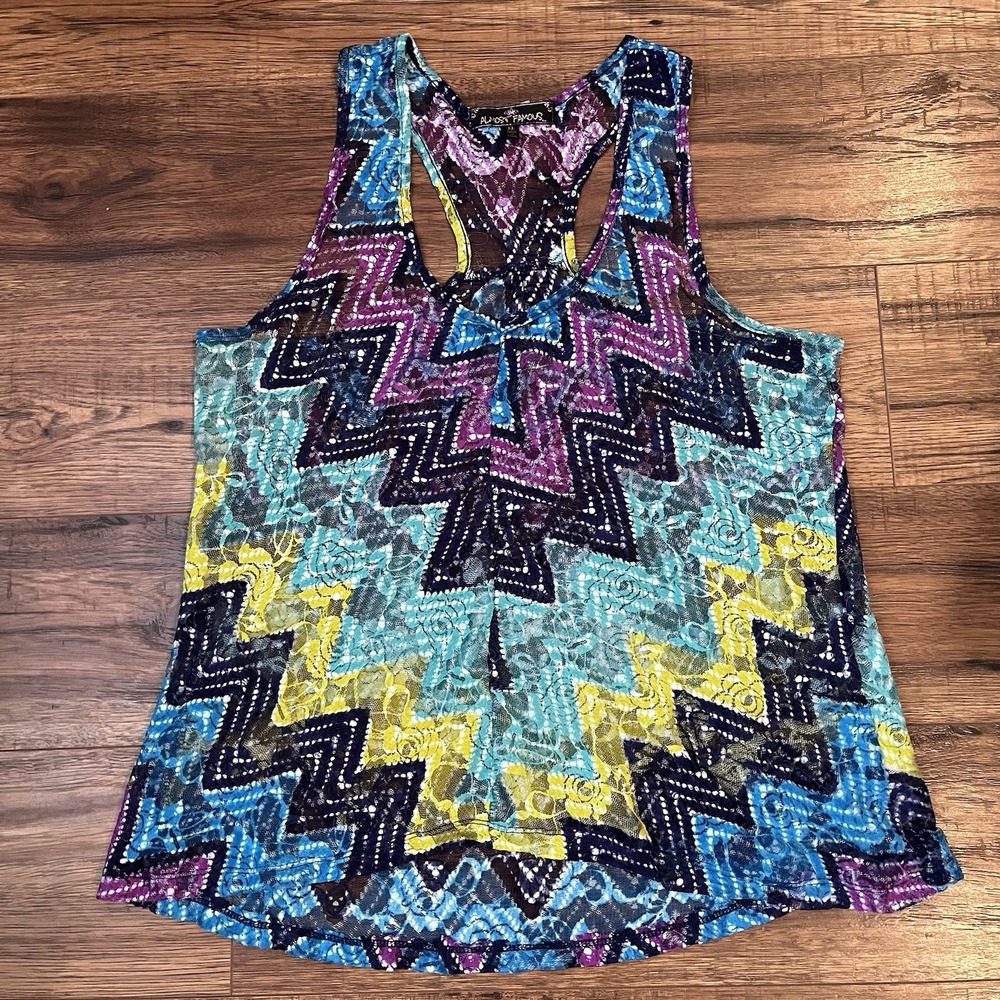 Almost Famous Lace Multicolour Rainbow Racer Back Tank Summer Baddie Medium